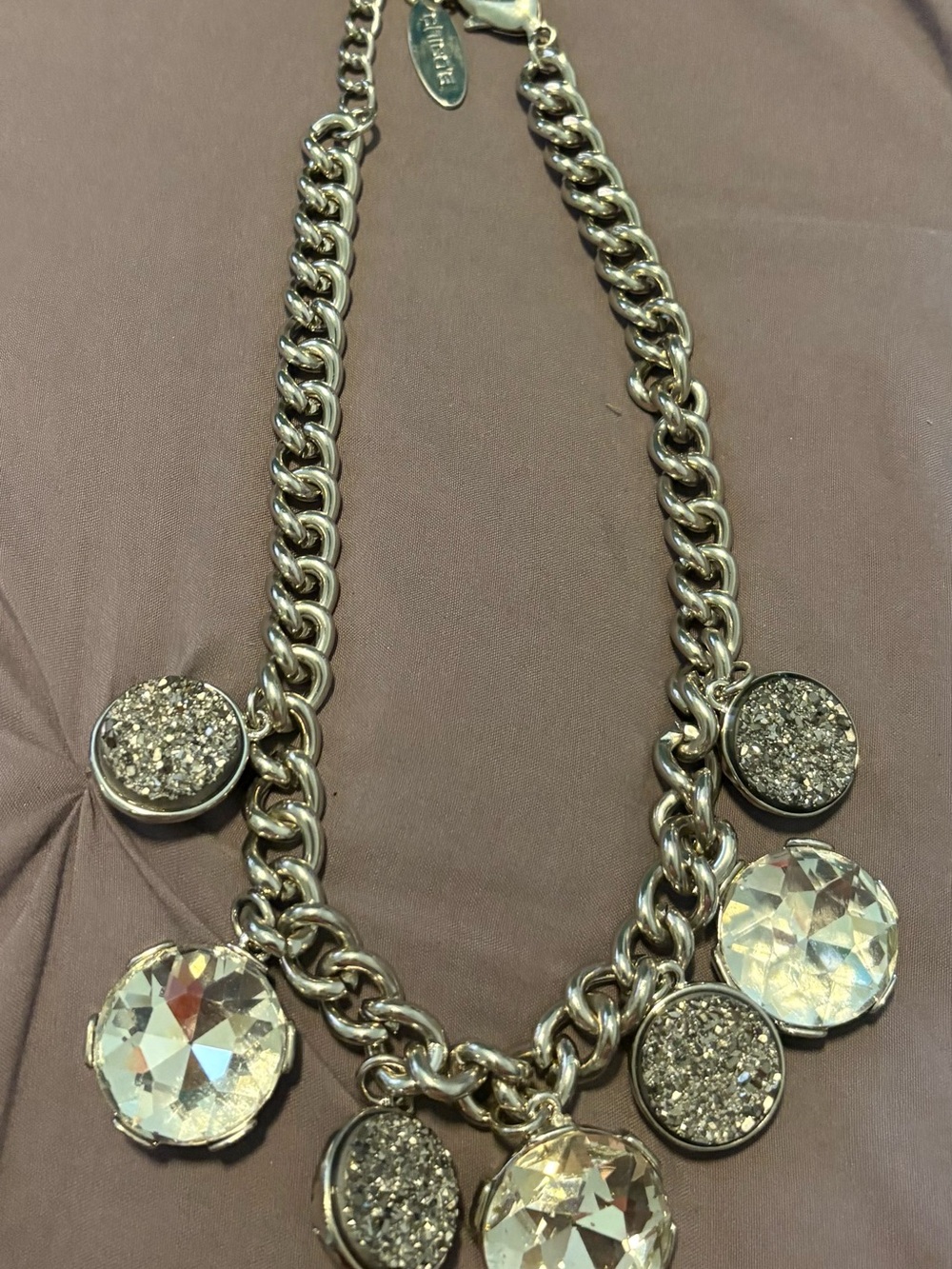 Chico's Silver-Tone Crystal & Pavé Charm Necklace